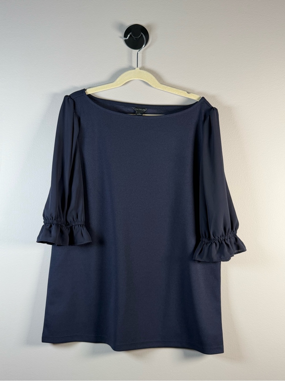 Ann Taylor Navy Ruffle Cuff Long-Sleeve Dress